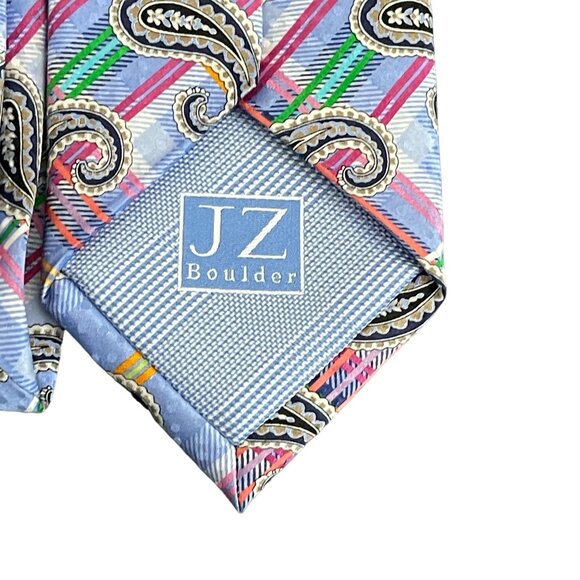 JZ Richards Blue Multicolor Paisley All Silk Hand Made In USA Necktie - Picture 4 of 6